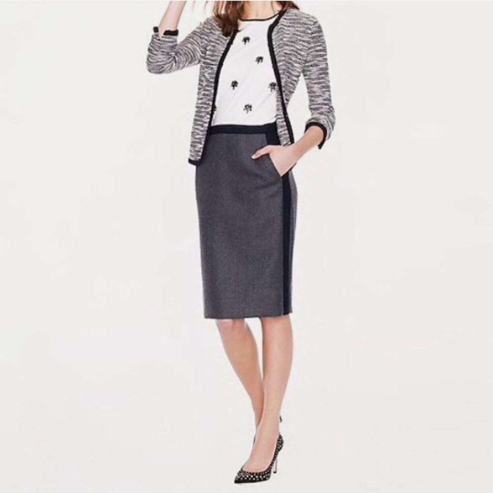 J. Crew No.2 Wool Pencil Skirt Charcoal Navy Sz 10 Knee Length Academia Office